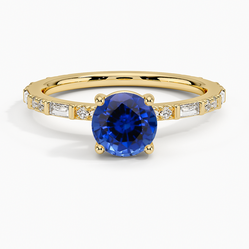 Sapphire Luz Baguette and Round Diamond Ring in 18K Yellow Gold
