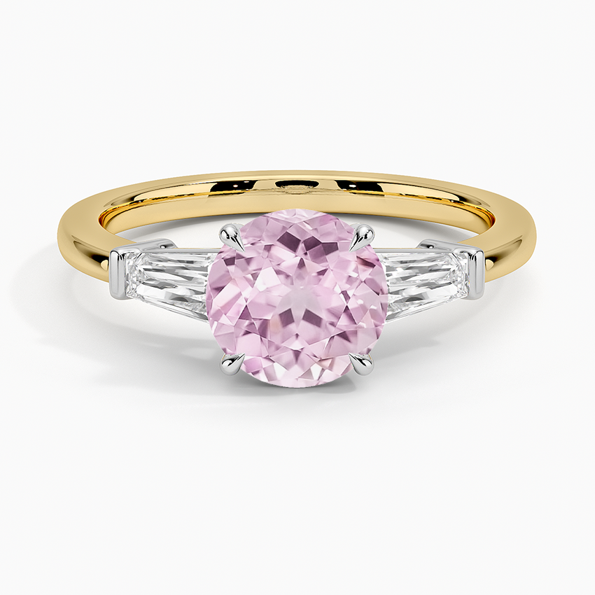Lab Grown Sapphire Mixed Metal Symphony Three Stone Diamond Ring in 18K Yellow Gold