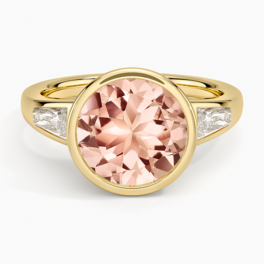 Morganite Hayes Three Stone Baguette Diamond Ring (1/2 ct. tw.) in 14K Yellow Gold