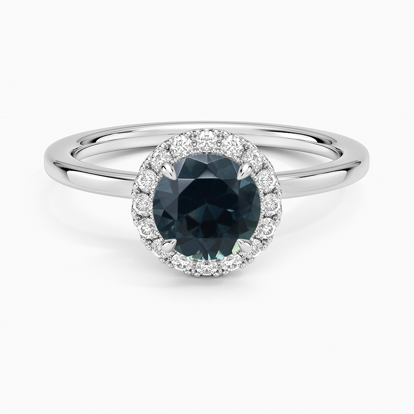 Sapphire Vienna Halo Diamond Ring in 14K White Gold