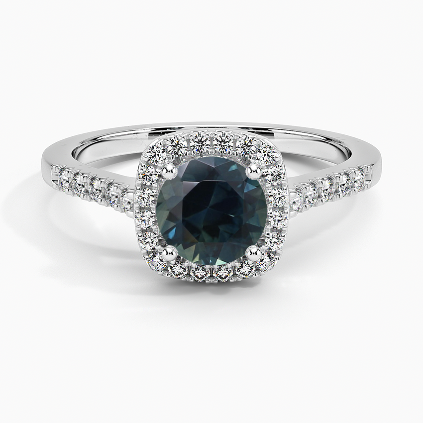 Sapphire Odessa Halo Diamond Ring (1/5 ct. tw.) in 18K White Gold