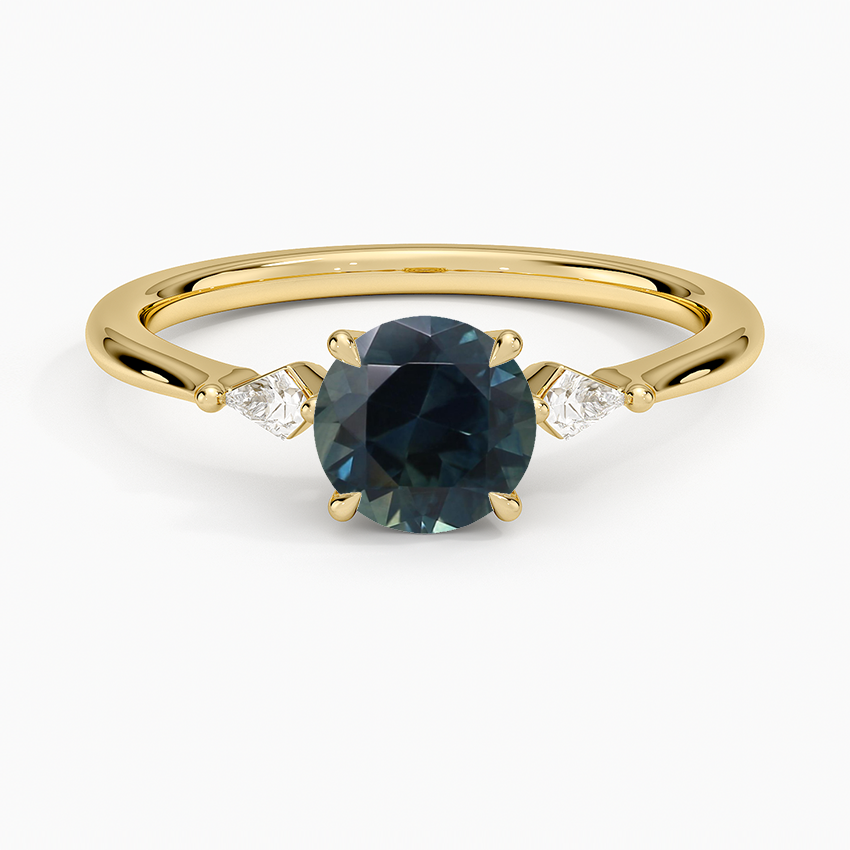 Sapphire Petite Cometa Three Stone Diamond Ring in 18K Yellow Gold