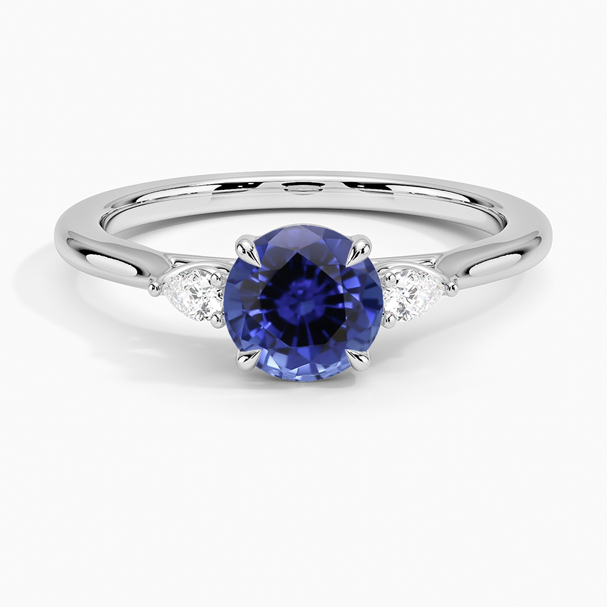 Sapphire Perfect Fit Three Stone Pear Diamond Ring in 18K White Gold