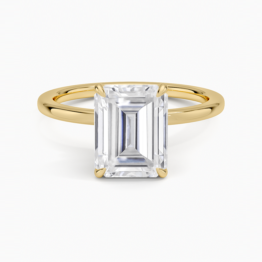 Moissanite Secret Halo Diamond Ring in 18K Yellow Gold