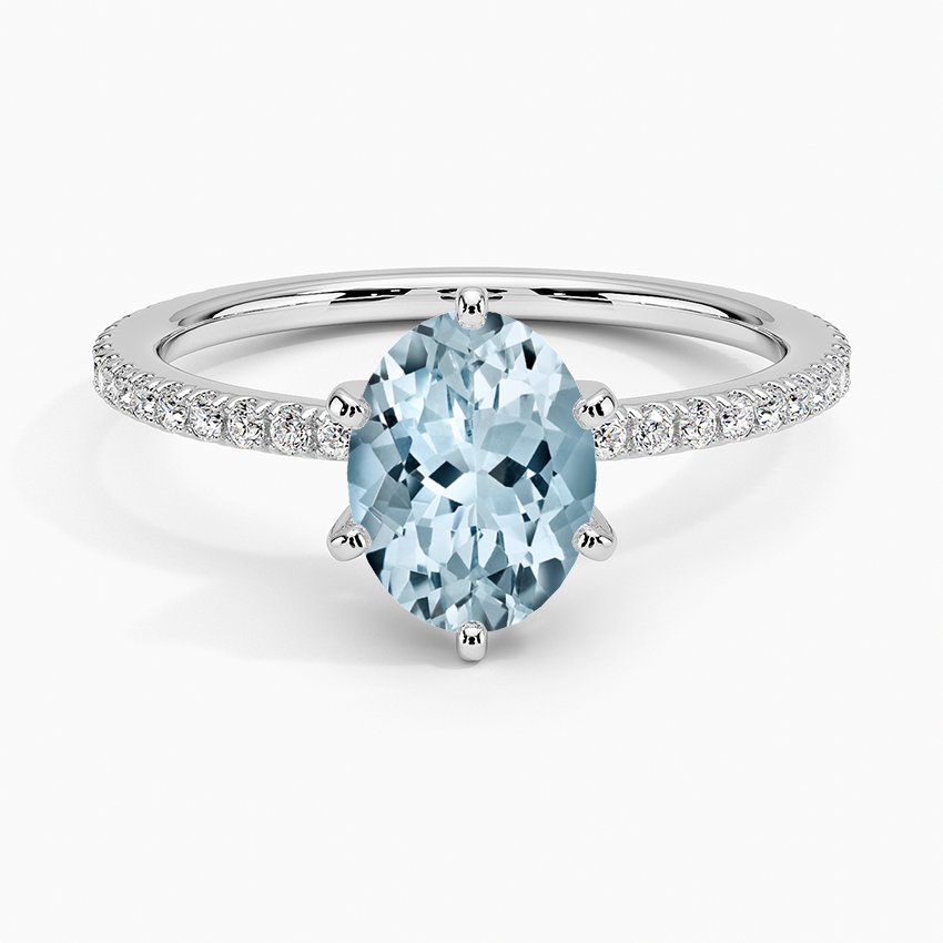 Aquamarine Luxe Ballad Six Prong Diamond Ring In 18k White Gold