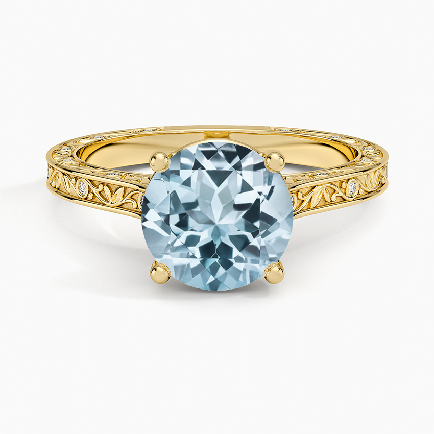 Aquamarine Grove Perfect Fit Engraved Diamond Ring (1/10 ct. tw.) in 18K Yellow Gold