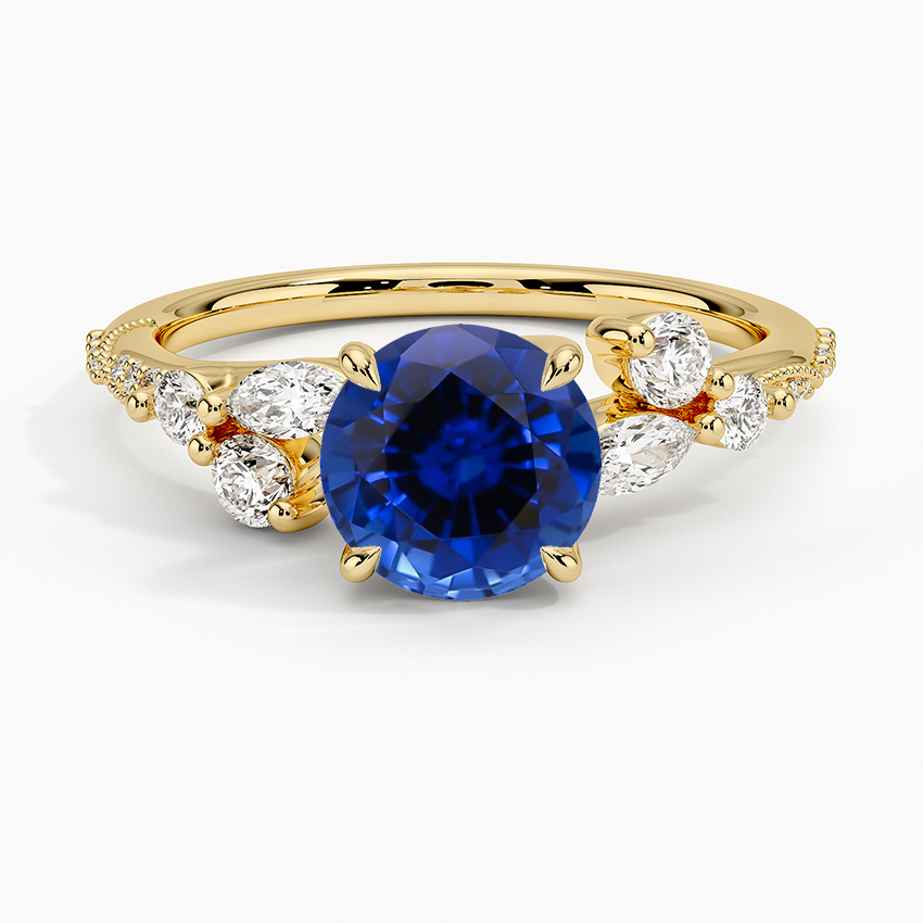 Sapphire Luxe Camellia Milgrain Diamond Ring in 18K Yellow Gold