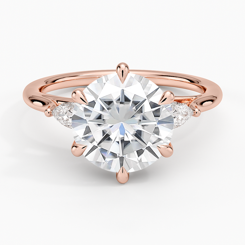 Moissanite Delilah Three Stone Pear Diamond Ring (1/5 ct. tw.) in 14K Rose Gold