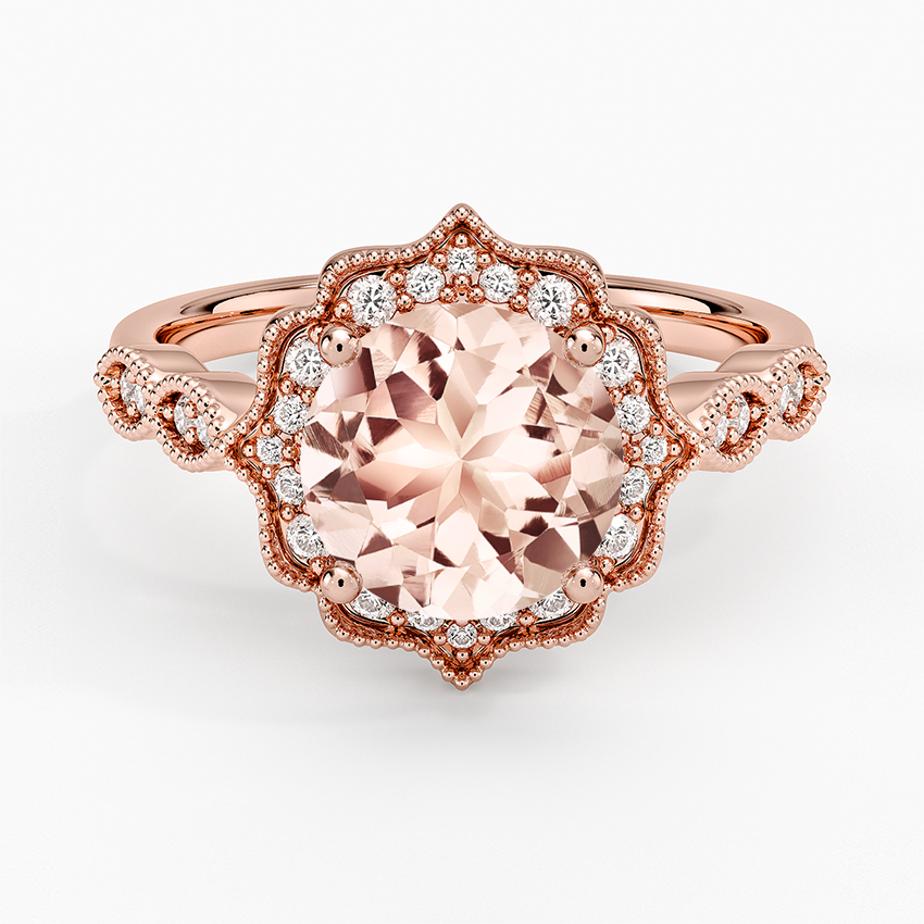 Morganite Cadenza Halo Diamond Ring in 14K Rose Gold