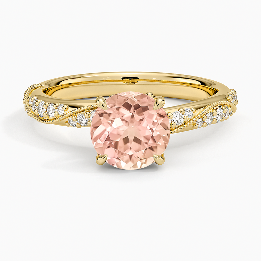 Lab Grown Sapphire Camellia Hidden Accent 2.5mm Diamond Ring in 18K Yellow Gold