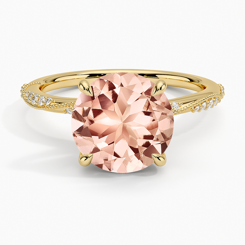 Morganite Camellia Hidden Accent 1.5mm Diamond Ring in 14K Yellow Gold