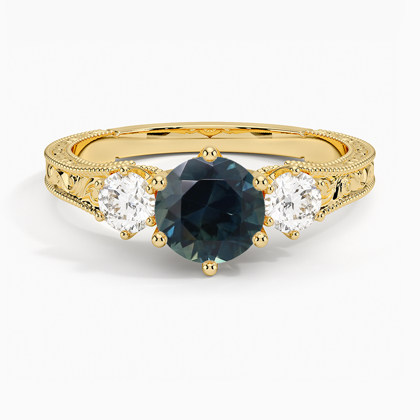 Sapphire Hudson Engraved Three Stone Diamond Ring (1/3 ct. tw.) in 18K Yellow Gold