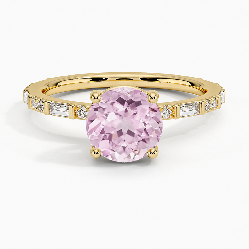 Lab Grown Sapphire Luz Baguette and Round Diamond Ring in 18K Yellow Gold