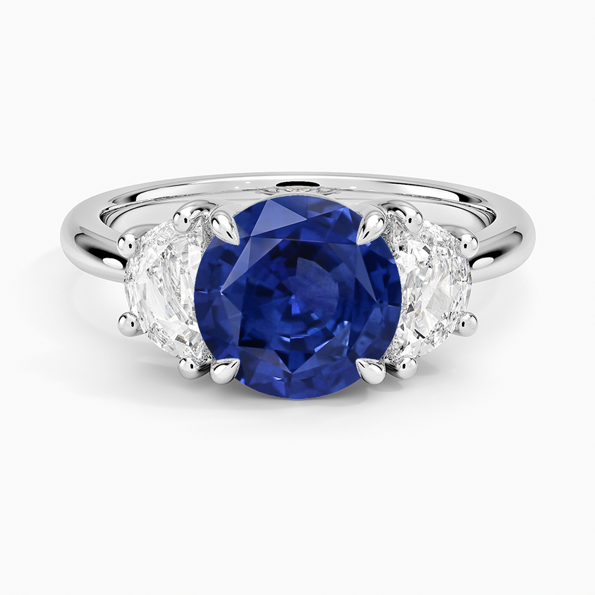 Sapphire Half Moon Three Stone Diamond Ring (1/2 ct. tw.) in 14K White Gold