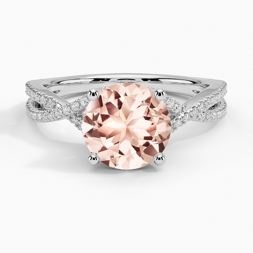 Morganite Jacinta Twisting Split Shank Diamond Ring in 18K White Gold