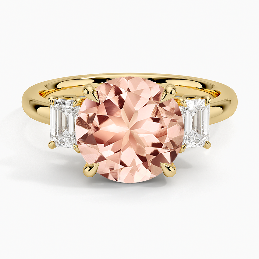 Morganite Rhiannon Emerald Cut Three Stone Diamond Ring (1/2 ct. tw.) in 14K Yellow Gold