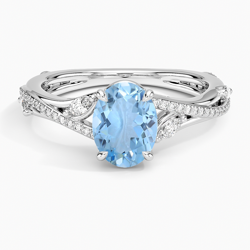 Aquamarine Begonia Vine Diamond Ring (1/4 Ct. Tw.) in 18K White Gold