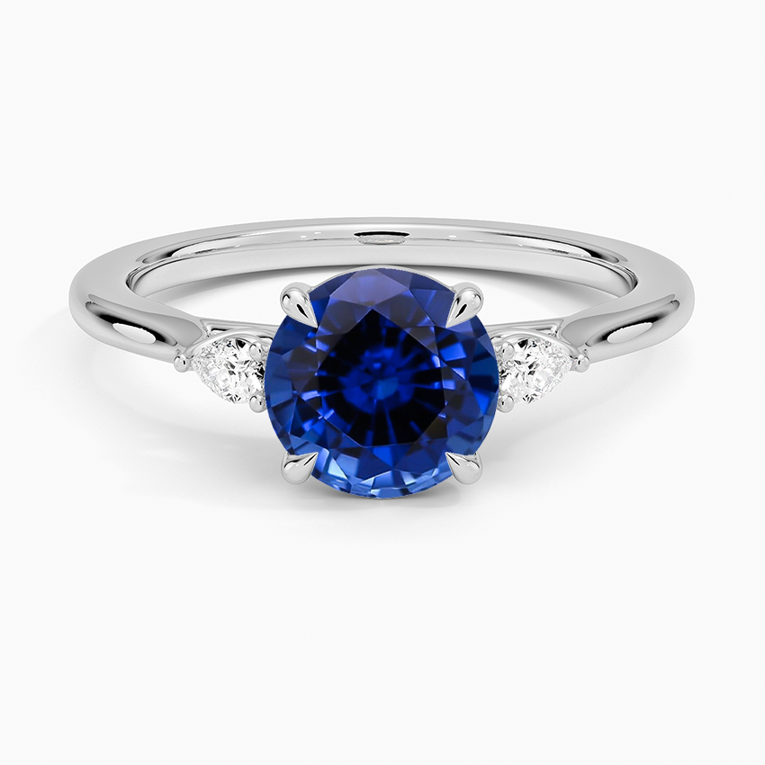 Lab Grown Sapphire Perfect Fit Aria Three Stone Diamond Ring in 18K White Gold