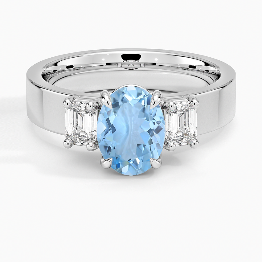 Aquamarine Peyton Emerald Cut Three Stone Diamond Ring (1/2 ct. tw.) in 18K White Gold