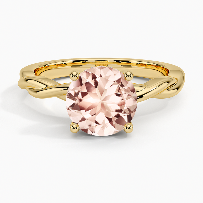 Morganite Twisted Vine Hidden Halo Diamond Ring in 18K Yellow Gold