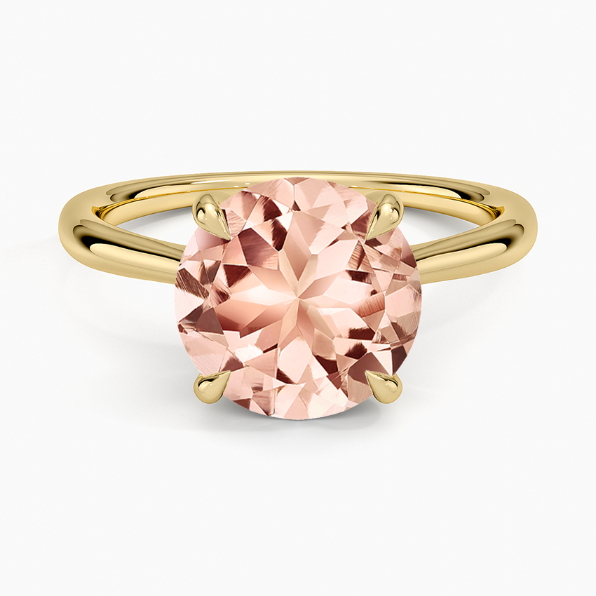 Morganite Freesia Cathedral Solitaire Ring in 14K Yellow Gold