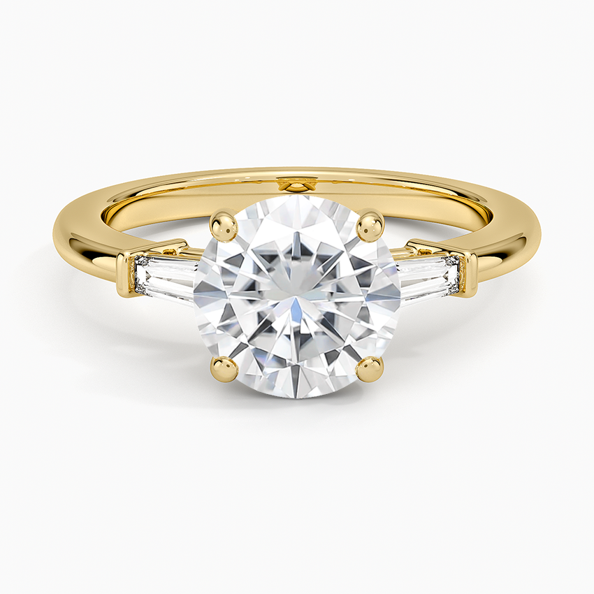 Moissanite Symphony Tapered Baguette Three Stone Diamond Ring (1/5 ct. tw.) in 18K Yellow Gold