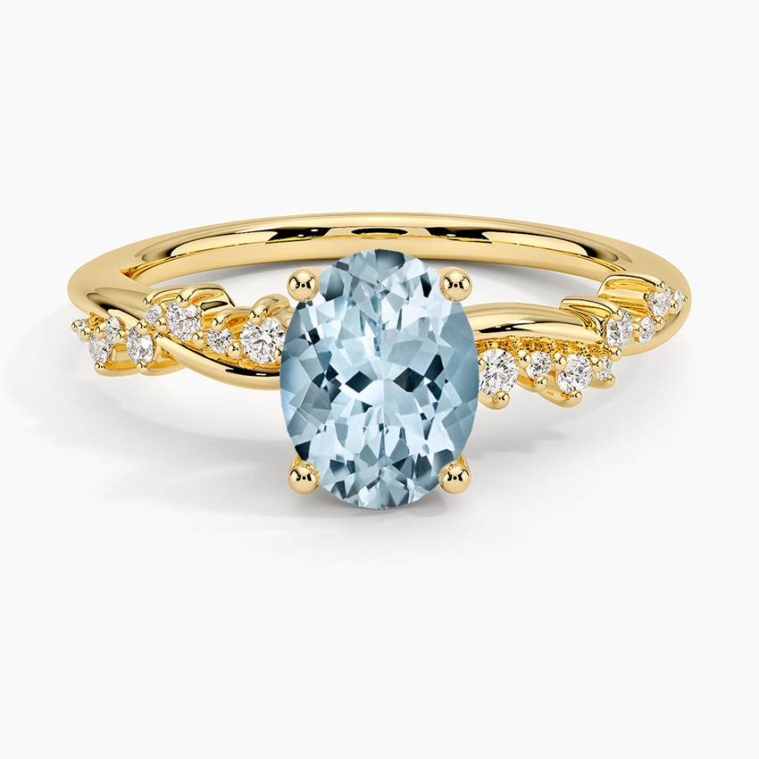 Aquamarine Pirouette Twist Diamond Ring in 18K Yellow Gold