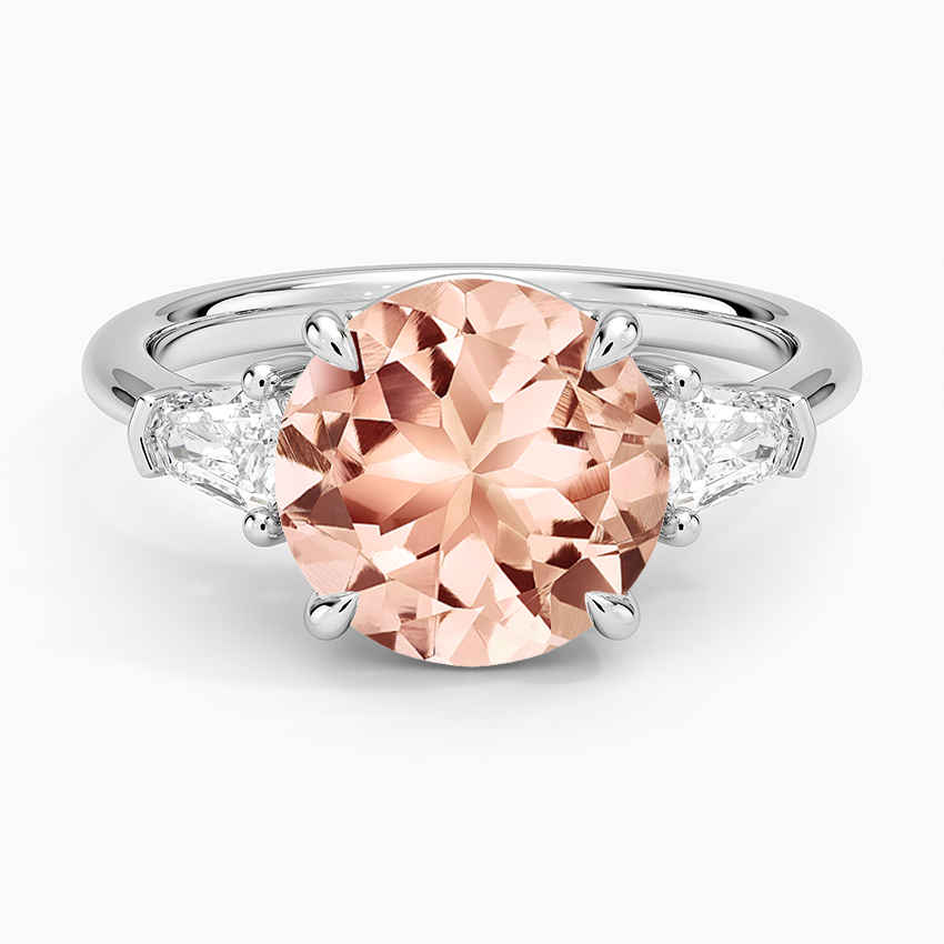 Morganite Shield Cut Three Stone Diamond Ring (1/4 ct. tw.) in 14K White Gold