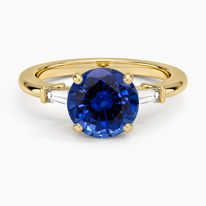 Lab Grown Sapphire Symphony Tapered Baguette Three Stone Diamond Ring (1/5 ct. tw.) in 18K Yellow Gold