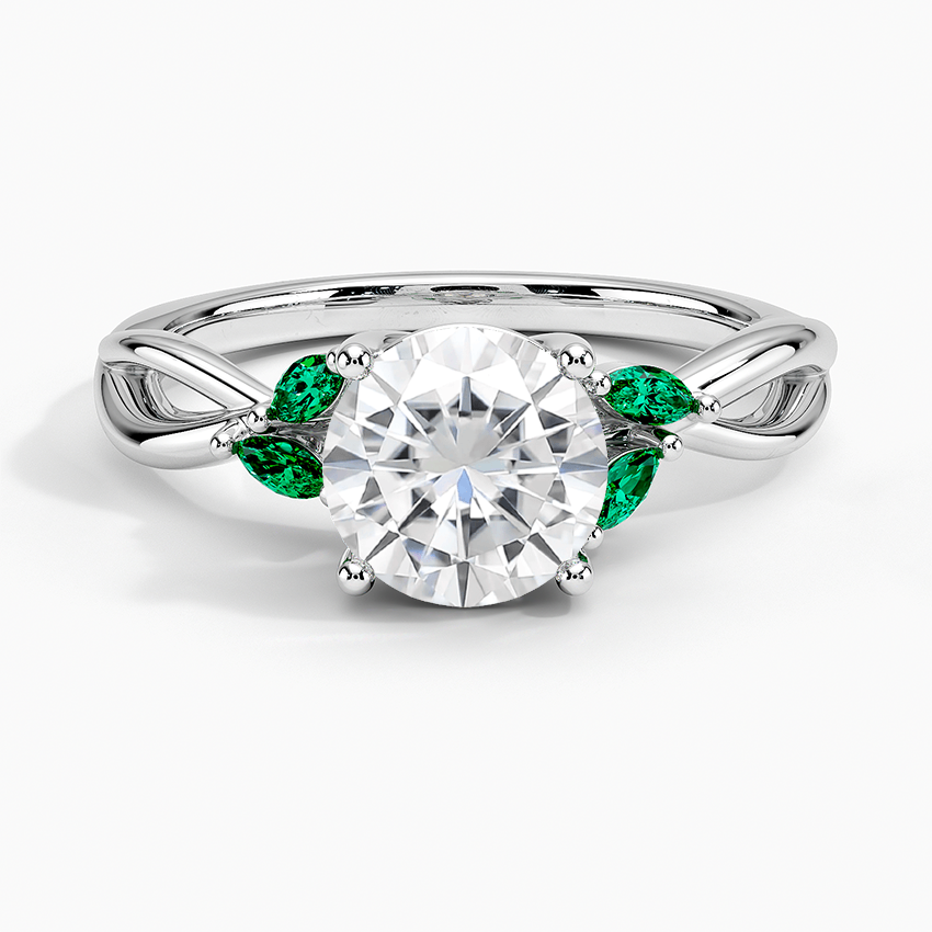 Moissanite Willow Ring With Lab Emerald Accents in Platinum