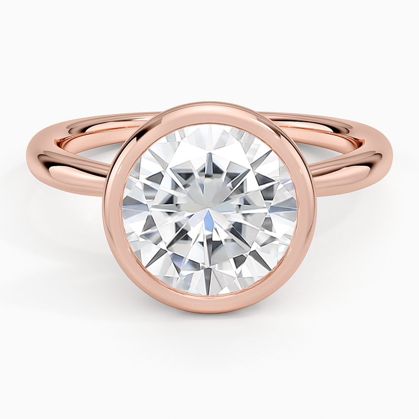 Moissanite Freesia Bezel Solitaire Ring in 14K Rose Gold