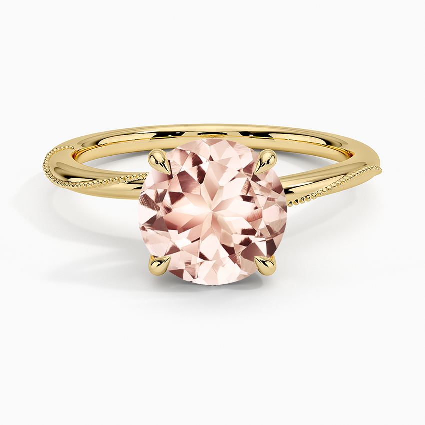 Morganite Adorned Camellia Milgrain Diamond Ring in 18K Yellow Gold