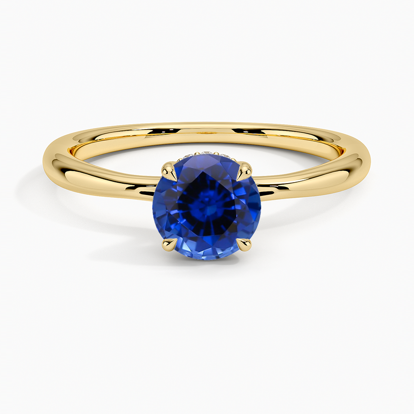 Sapphire Freesia Hidden Halo Diamond Ring in 18K Yellow Gold