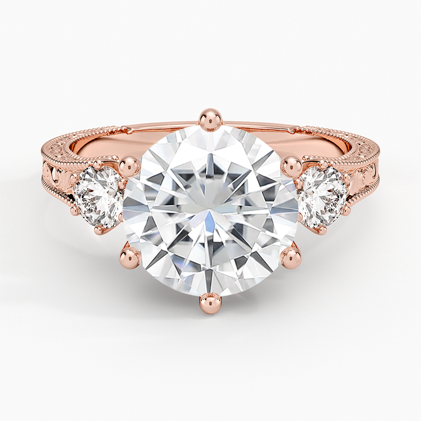 Moissanite Hudson Engraved Three Stone Diamond Ring (1/3 ct. tw.) in 14K Rose Gold