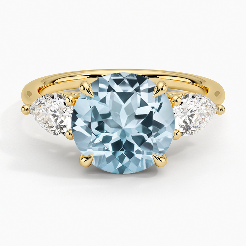 Aquamarine Luxe Opera Three Stone Diamond Ring in 18K Yellow Gold