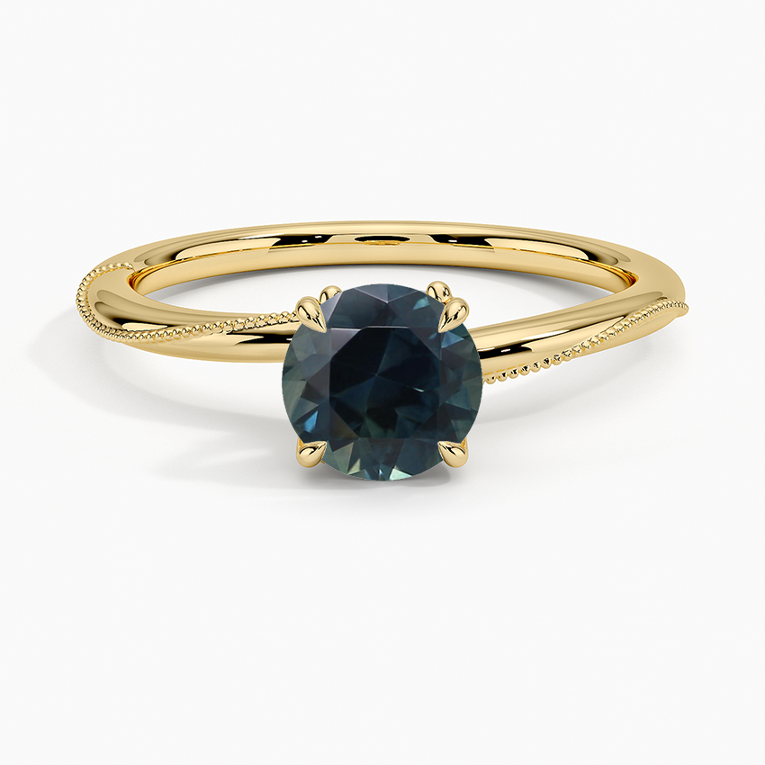Sapphire Adorned Camellia Milgrain Diamond Ring in 18K Yellow Gold
