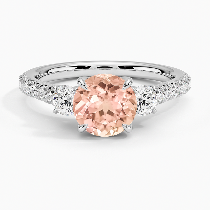 Lab Grown Sapphire Amelie Three Stone Diamond Ring in 18K White Gold