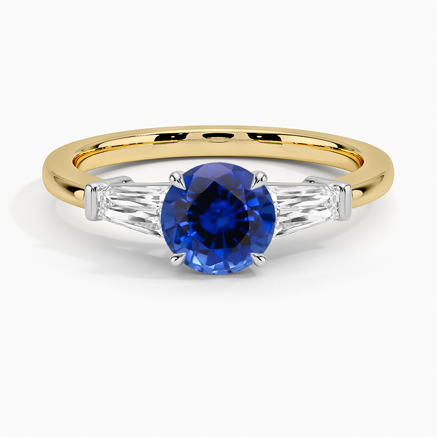 Sapphire Mixed Metal Symphony Three Stone Diamond Ring in 18K Yellow Gold