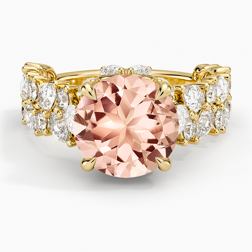 Morganite Olivetta Double Row Diamond Ring (2 1/2 ct. tw.) in 14K Yellow Gold