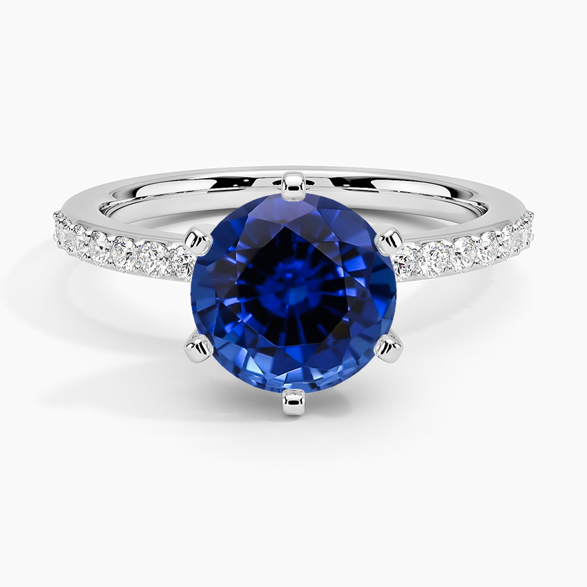 Lab Grown Sapphire Six Prong Petite Shared Prong Diamond Ring (1/5 ct. tw.) in 18K White Gold
