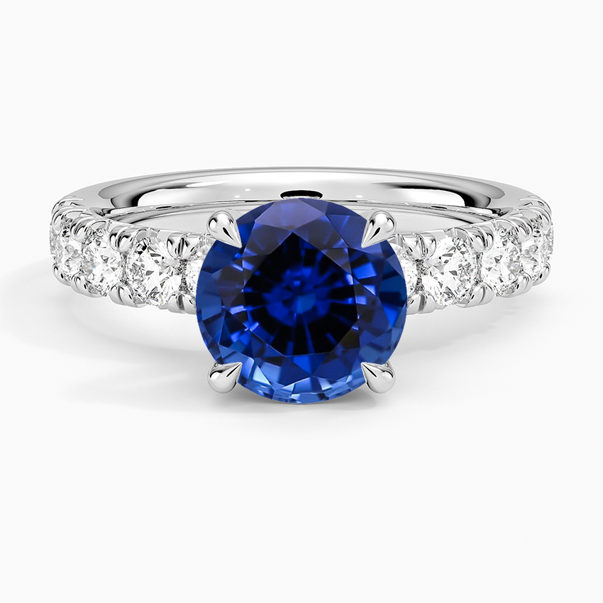 Lab Grown Sapphire Ellora Half Coverage Diamond Ring in 18K White Gold