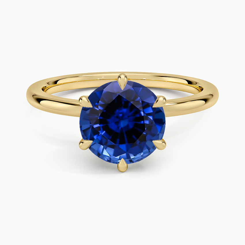 Lab Grown Sapphire Petal Six Prong Diamond Ring in 18K Yellow Gold