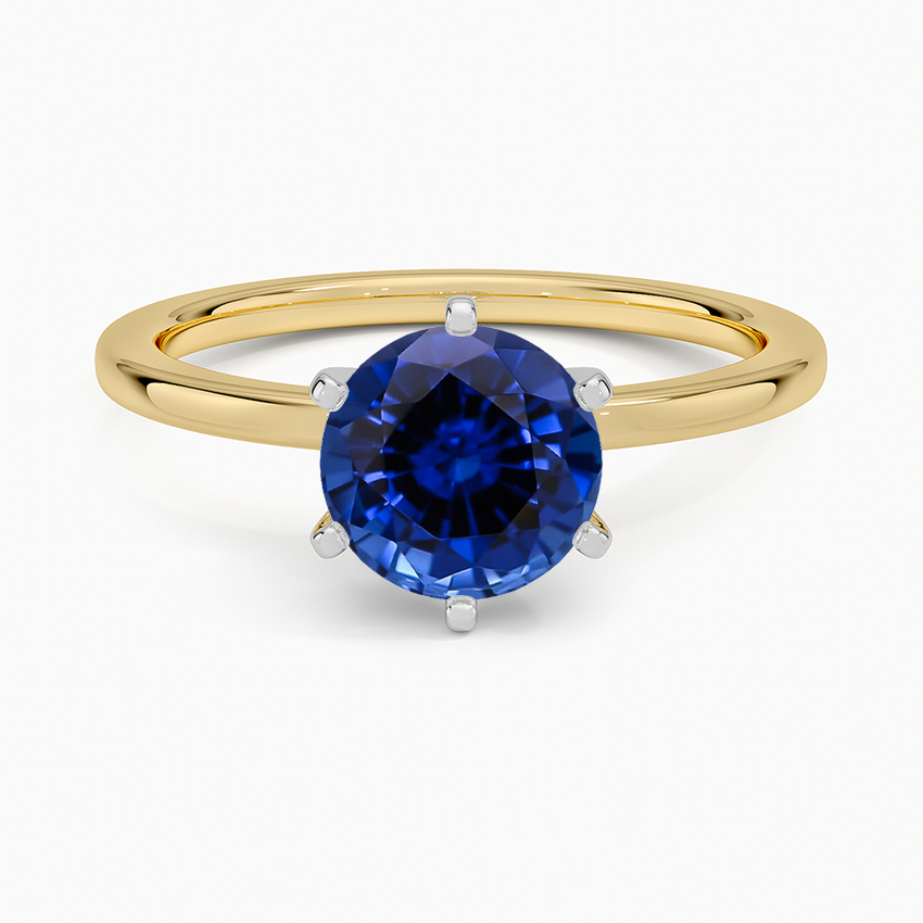 Lab Grown Sapphire 1.5mm Comfort Fit Six-Prong Solitaire Ring in 18K Yellow Gold
