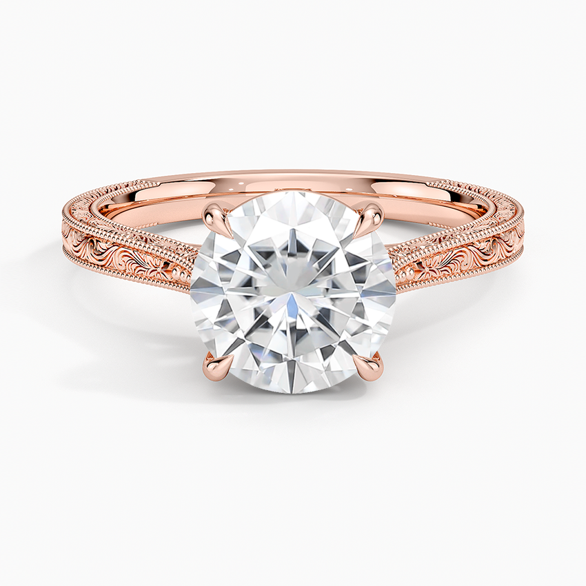 Moissanite Elsie Engraved Ring in 14K Rose Gold