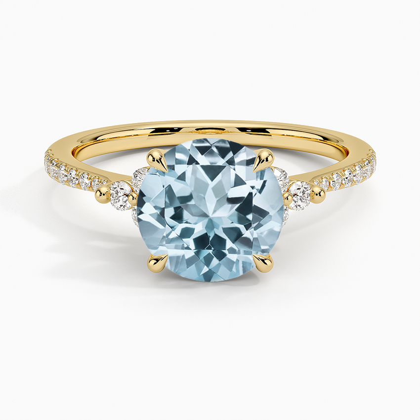 Aquamarine Melody Pavé Diamond Ring in 18K Yellow Gold