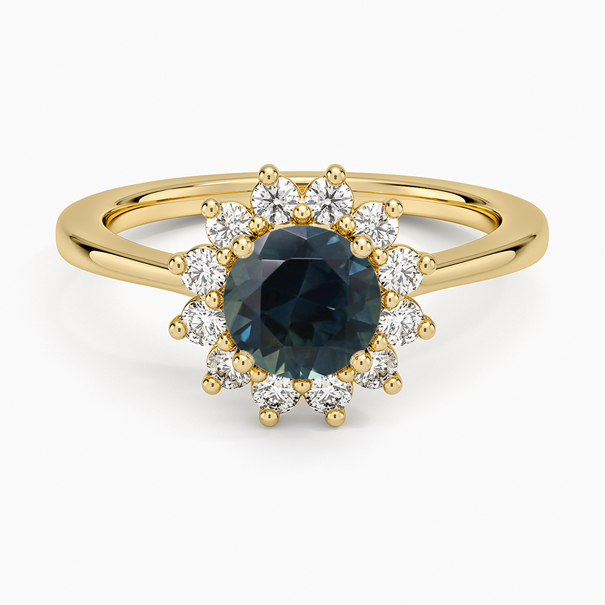 Sapphire Sunburst Halo Diamond Ring (1/4 ct. tw.) in 14K Yellow Gold
