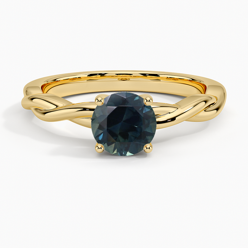 Sapphire Twisted Vine Hidden Halo Diamond Ring in 18K Yellow Gold