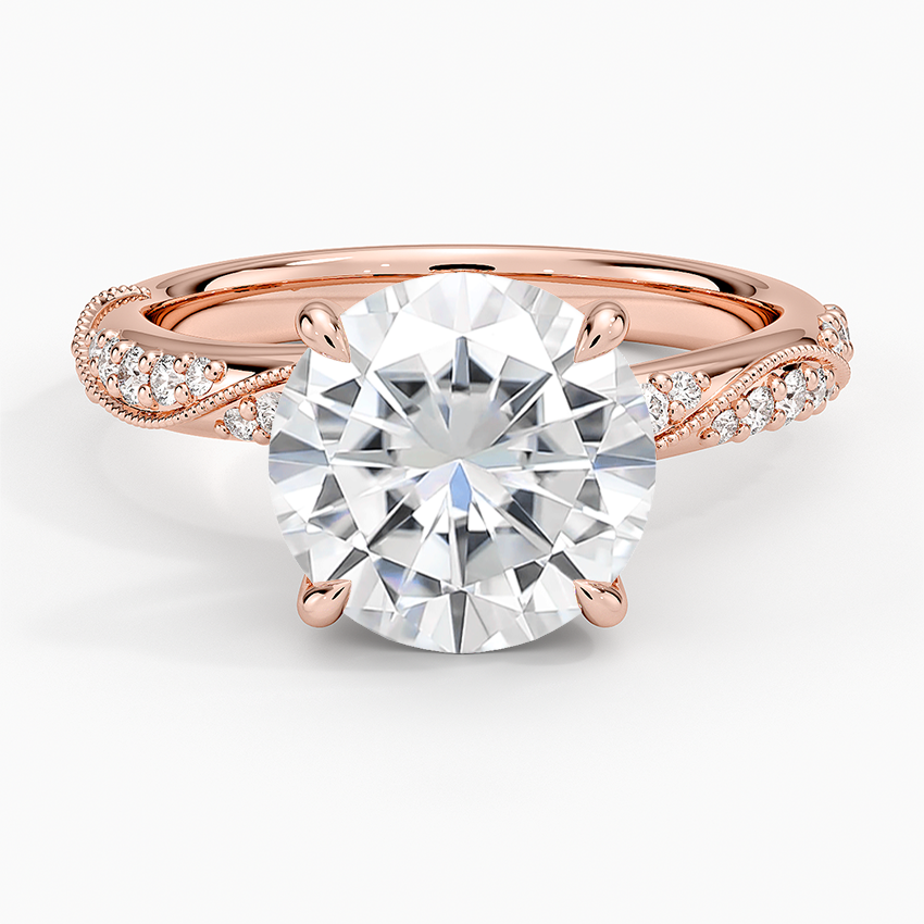 Moissanite Camellia Hidden Accent 2.5mm Diamond Ring in 14K Rose Gold