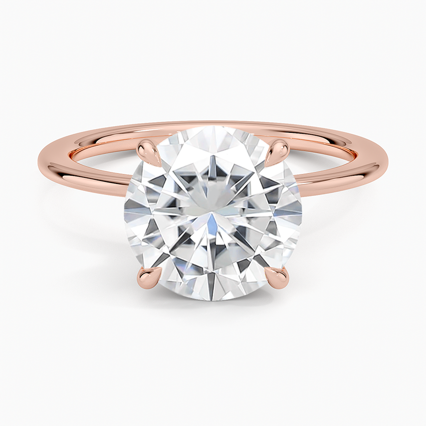 Moissanite Petite Secret Halo Diamond Ring in 14K Rose Gold