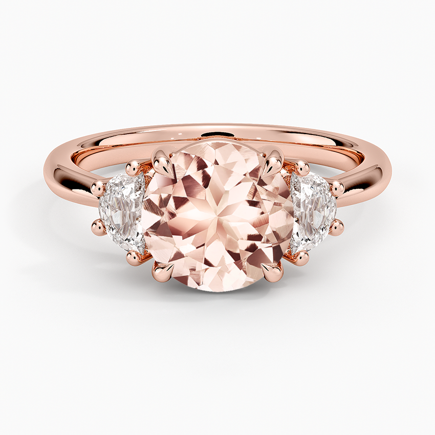 Morganite Half Moon Three Stone Diamond Ring (1/4 ct. tw.) in 14K Rose Gold